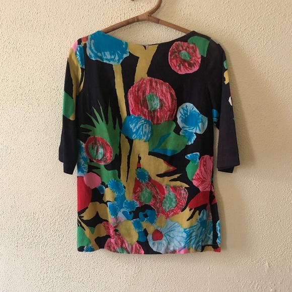 Vintage Tops - Vintage 60s Watercolor Floral Blouse S